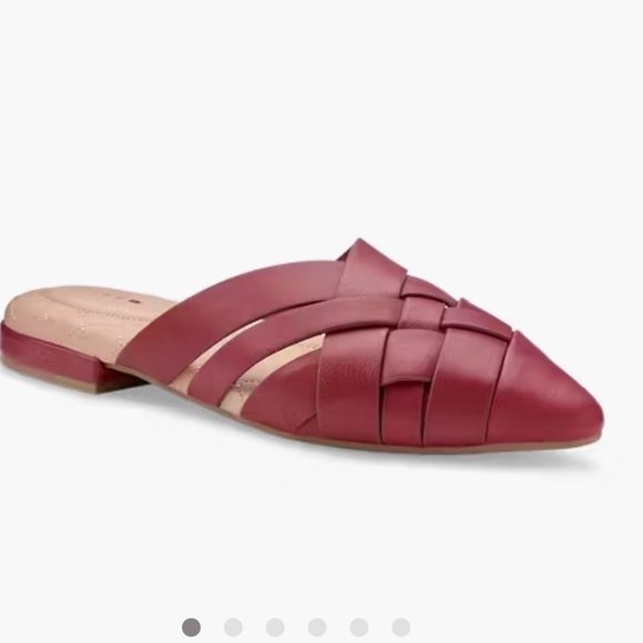 Like New Birdies The Dove in Rhubarb (Dark Red) Crossed Leather Slides / Mules - Picture 9 of 14